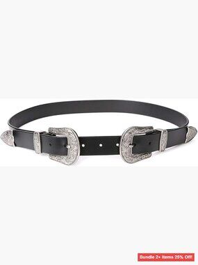 Double Buckle Western Leather Belt Adjustable for Jeans Dresses